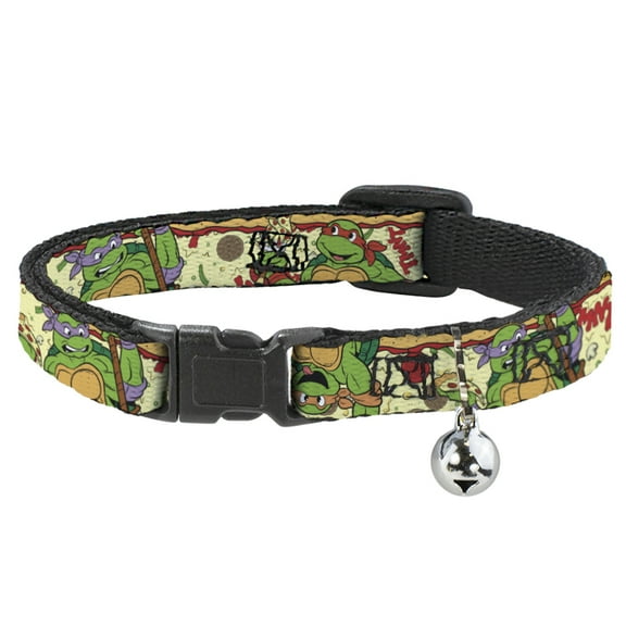 Teenage Mutant Ninja Turtles Breakaway Cat Collar With Bell, Plastic Clip, Easy Adjustable, Classic TMNT Turtle Pizza, 8.5 to 12 Inches 0.5 Inch Wide