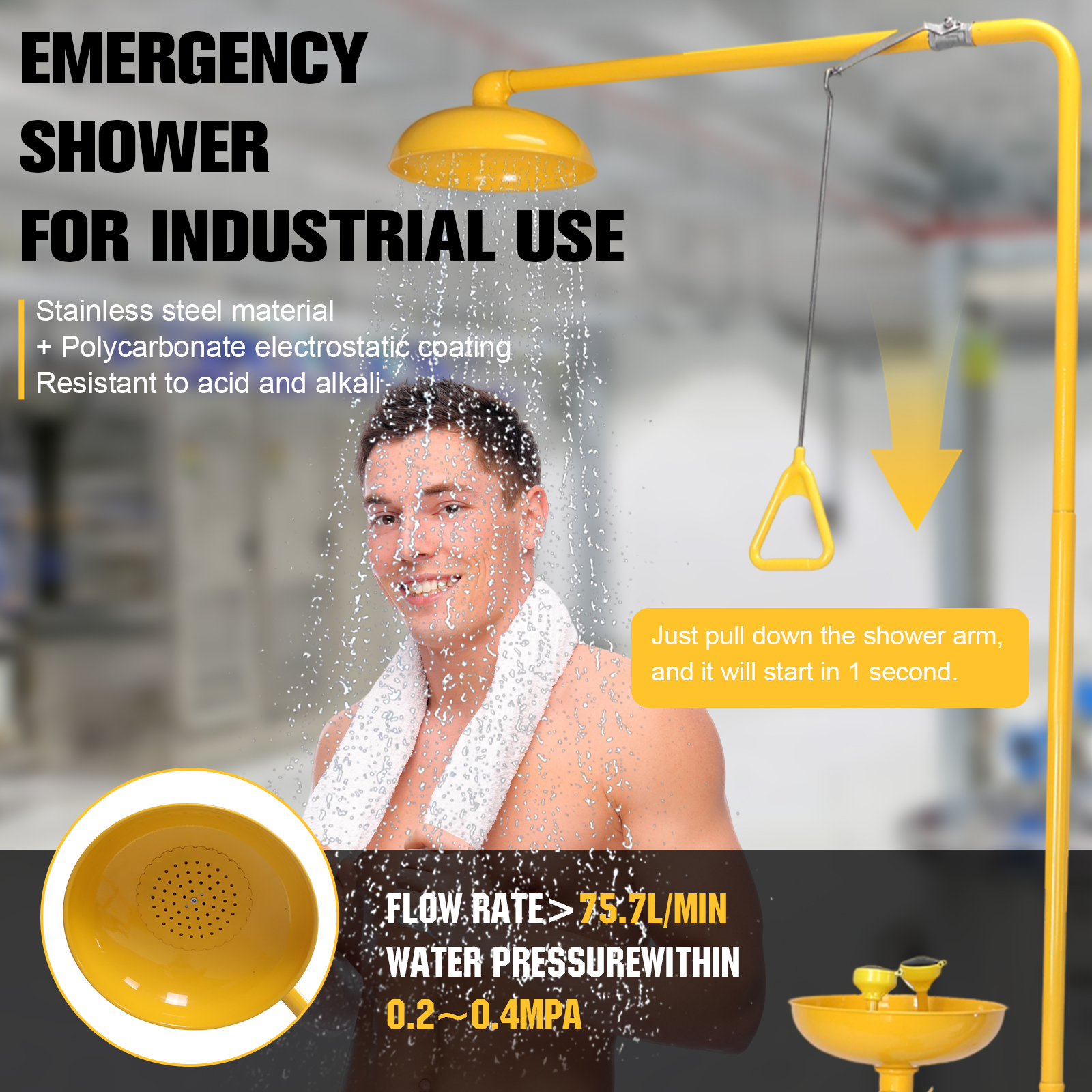 golytefs Emergency Eye Wash & Shower Equipment 304 Stainless Steel Eyewash And Shower Kit