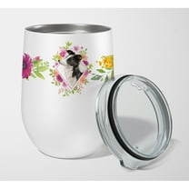 Carolines Treasures CK4258TBL12 Border Collie Pink Flowers Stainless Steel 12 oz Stemless Wine Glass 12 oz multicolor