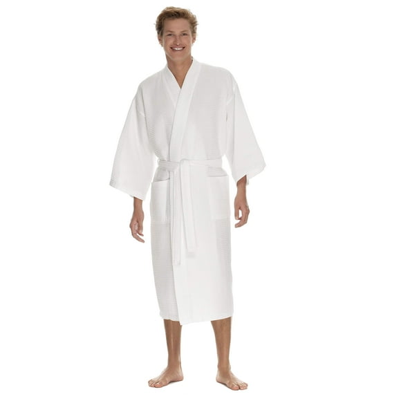 Men's Waffle Robe by BOCA TERRY, Waffle Knit Spa Robe, Long Lightweight Cotton Kimono Hotel Bathrobe