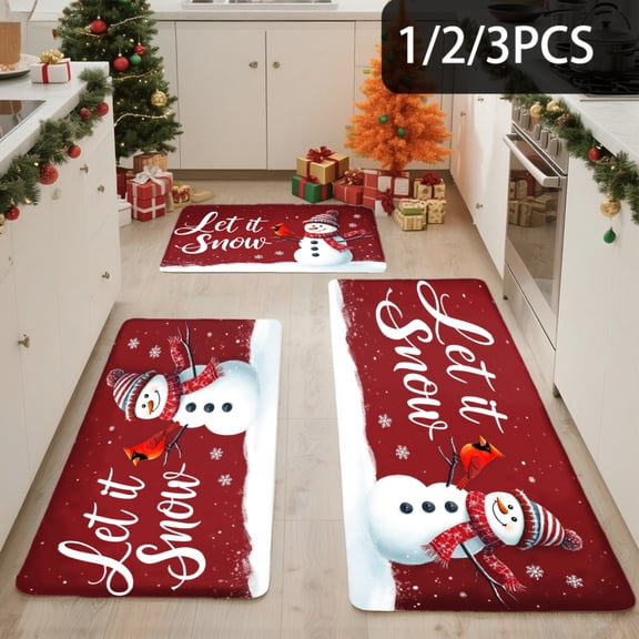 3PCS Kitchen Mat set,Welcome Door Flannel Rug,Home Decor for Front Door,Kitchen, Bathroom,Let It Snow Snowman Design ,Gifts for family and friends.