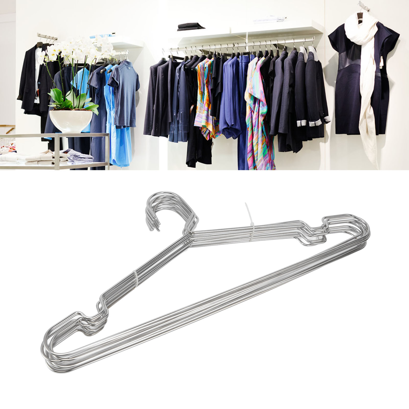 Riousery 10-Pack Stainless Steel Clothes Hangers, Heavy Duty Non-Slip Drying Hangers with Shoulder Grooves - 40cm Garment Hangers