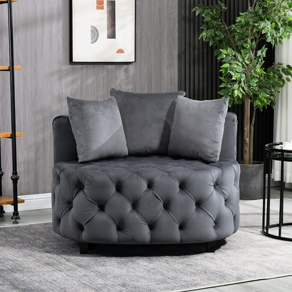 Living Room Accent Chair, Grey Velvet Modern With Foam Inside Chair For Area,