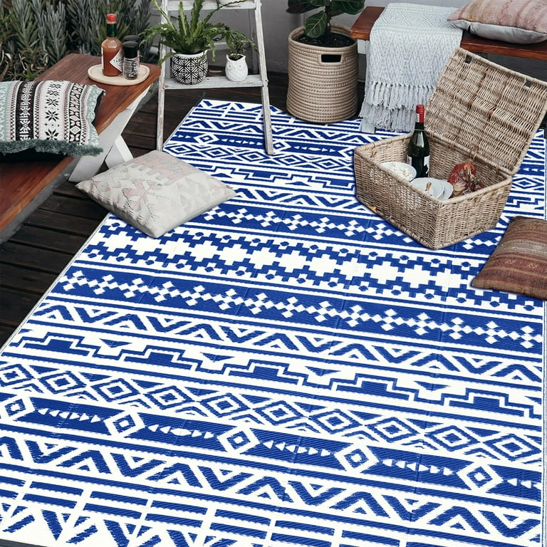 PureCozy Outdoor Plastic Straw Rug Leaf Waterproof Indoor Blue Outdoor  Patio Rug 5x8 Carpet Tropical Reversible Mat Teal Washable Large Outside  Area