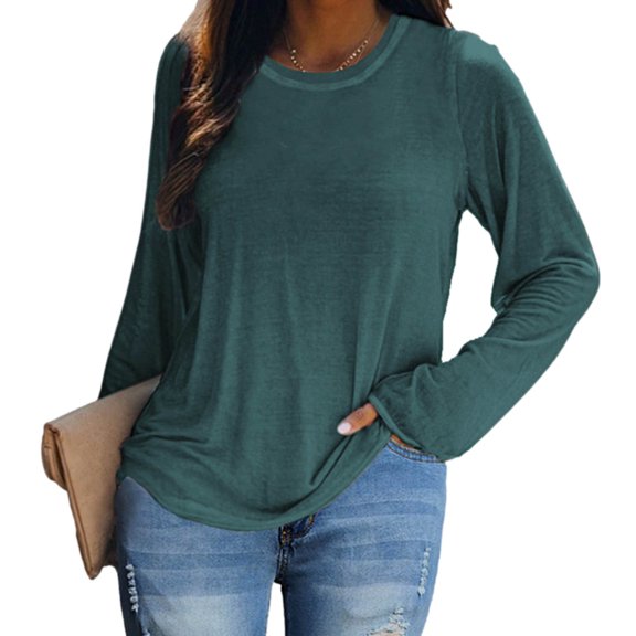 CZHJS Women's Comfy Basic Flowy Blouse Vintage Clothing Trendy Work Plus Size Pullover Long Sleeve Shirts Casual Loose Solid Color Tops Round Neck Fashion Green XXXXL