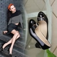thumbnail image 6 of Miluxas Women's Bow Slip On Round Toe Chunky Low Heel Pumps Shoes Black 7(39), 6 of 9