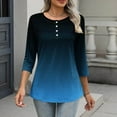 thumbnail image 5 of Taqqpue Women Long Sleeve Shirts Casual Gradient Color Crewneck Button Pullover Tops Fall Winter Loose Fit Plus Size Cotton 3/4 Sleeve T Shirts for Women, 5 of 7