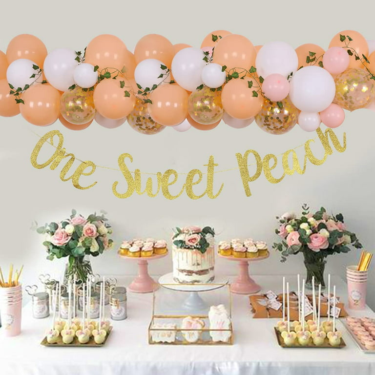 Peach 1st Birthday Decorations for Girls, Peach Balloon Arch Garland kit  One Sweet Peach Banner, for Girls Sweet 1st Birthday Party Decorations