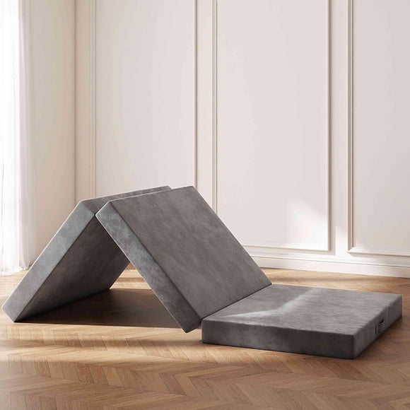 ZJQYDS Matelas en Mousse Mémoire à Trois Volets, Matelas Pliant Simple de 6 Pouces avec Housses Lavables, Conception Réversible, Surmatelas Pliable pour Voyage et Invités