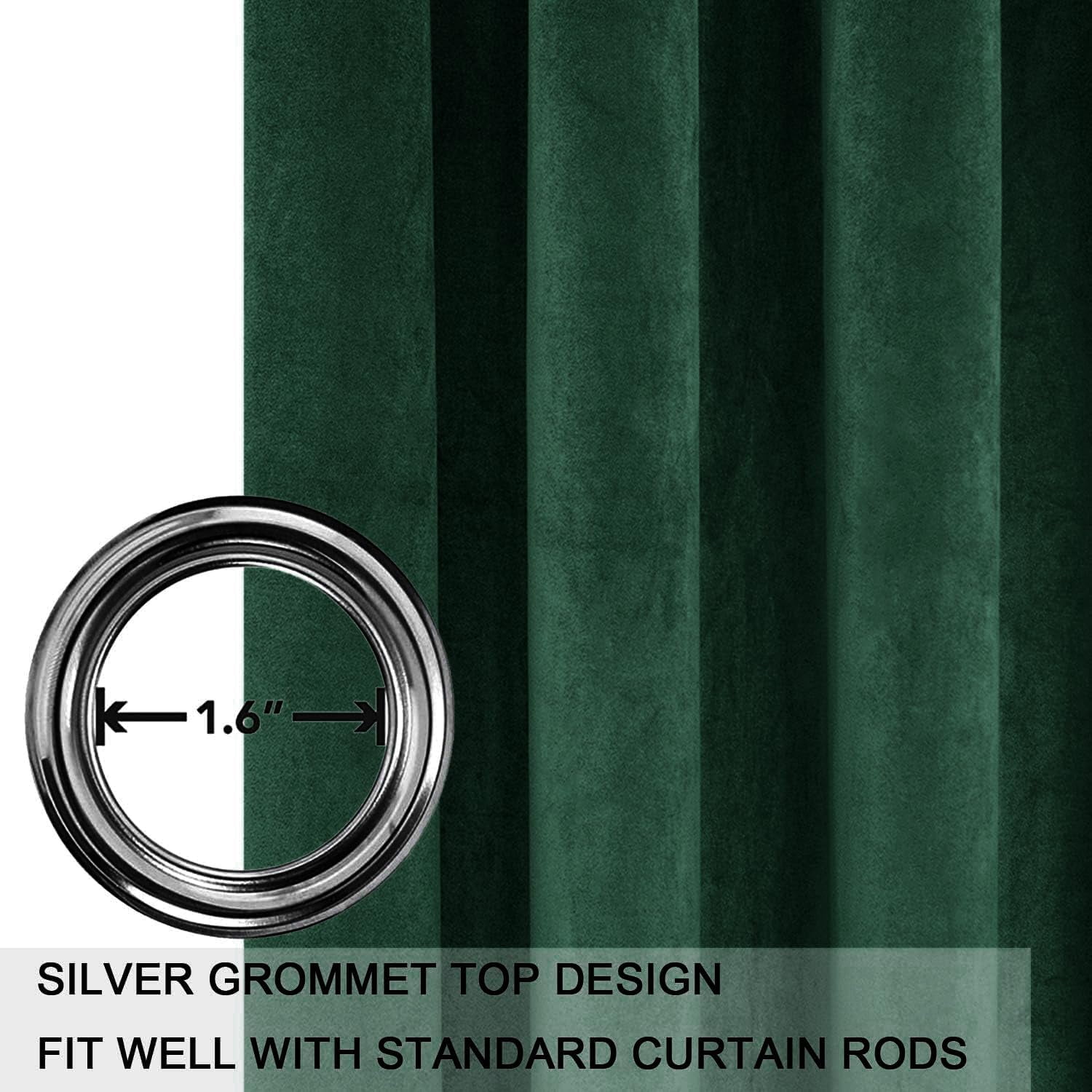 SMILETIME Emerald Green 52 X 90in Velvet Curtains with Grommet, Thermal Insulated Soft Privacy Noise Reducing Light-filtering Velvet Drapes for Living Room, 2 Panels