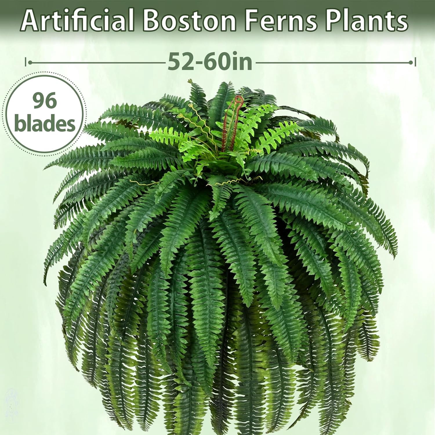 Waipfaru 2 Pack Large Artificial Boston Ferns for Outdoors,UV Resistant 60 inch Lush Faux Ferns with 96 Fronds, Realistic Fake Hanging Plants for Front Porch Planter Patio Garden Decor