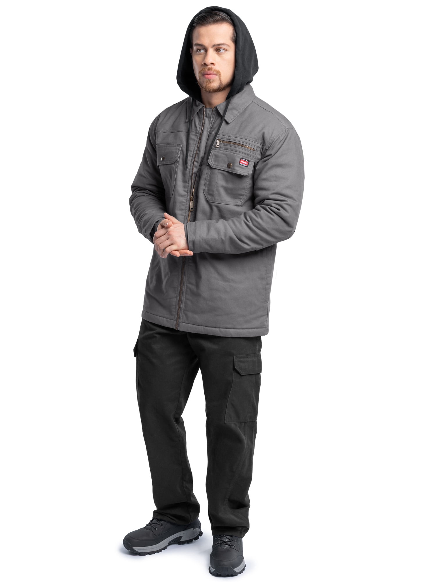 Wrangler Workwear Men's Quilted Lined Work Shirt Jacket with Hood, Size S-5XL (Men's and Big Men's)