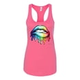 thumbnail image 2 of Wild Bobby, Colorful Neon Rainbow Biting Lips, Pop Culture, Women Racerback Tank Top, Hot Pink, Large, 2 of 3