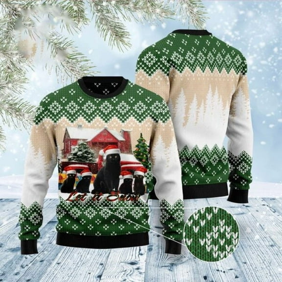 Black Cat Let It Snow Ugly Christmas Sweater, Christmas Cat Ugly Sweater, Ugly Cat Xmas Sweater