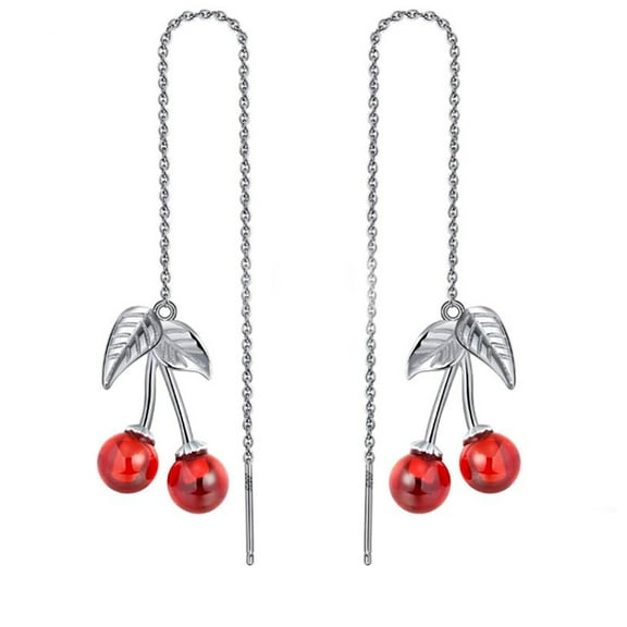 Cherry Threader Earrings for Women Red Agate Sterling Silver Ginger Lyne Collection