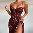 thumbnail image 4 of 2024 Robe Maxi Sans Manches en Satin à Fleurs Froncée avec Bandage Découpé Été Mode Femme Sexy Soirée Club Robe Été, 4 of 7