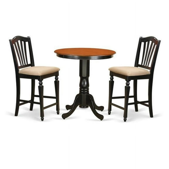 Counter Height Pub Table & 2 Dining Room Chairs, Black Finish