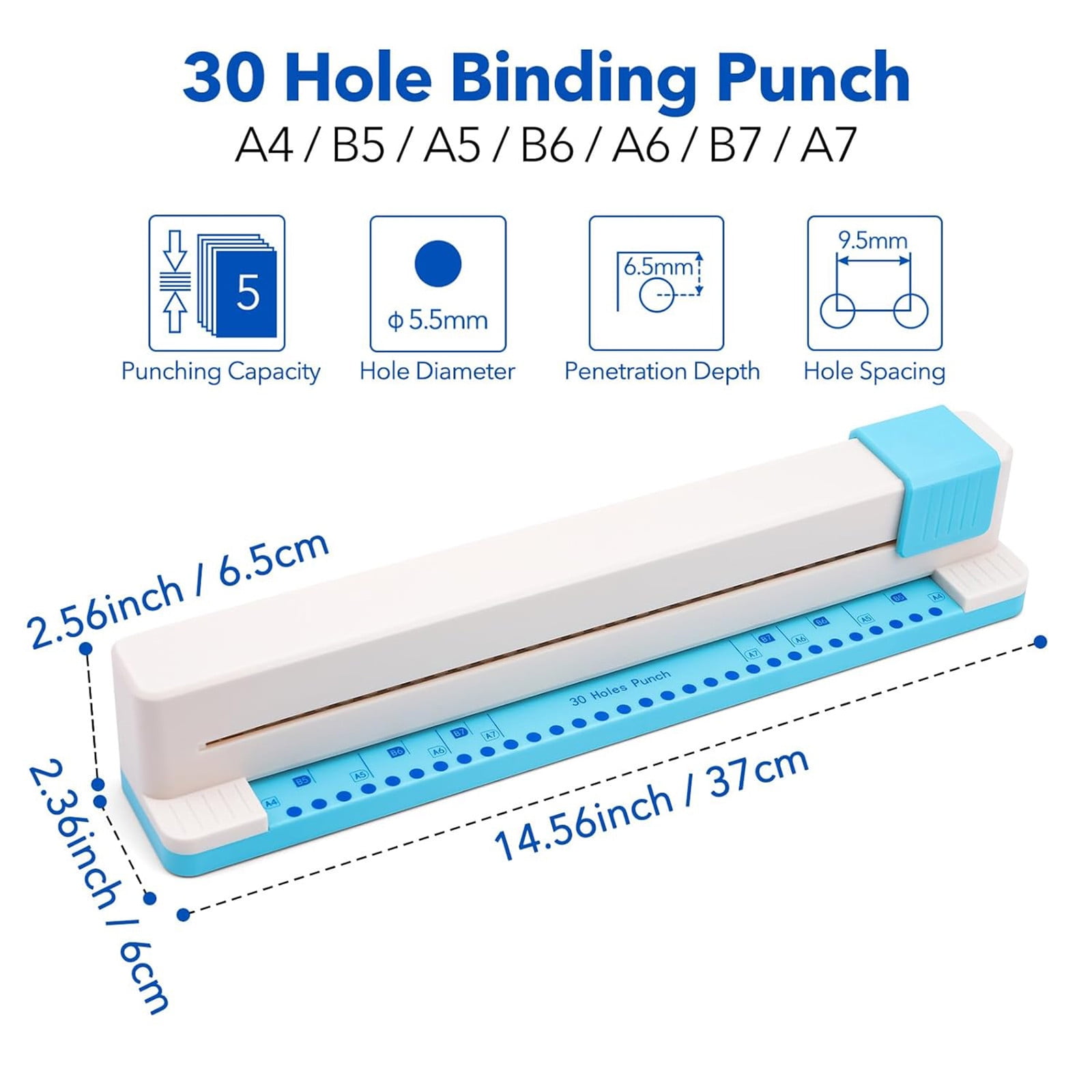 30 Hole Paper Punch, Binding Machine for Planner, Book Binder Notebooks Loose Leaf Paper Punch Machine, Portable Adjustable Hole Puncher, 5-Sheet Capacity, Pink