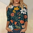 thumbnail image 2 of Women's Dressy Casual Tops Vintage Summer Clothes for Teen Girls Round Neck Blouse Spring Elegant Shirts Tie Dye Floal Printing Fashion 2024 3/4 Sleeve Loose Fit Flowy Tunic Tops Blue T Shirts XXL, 2 of 5