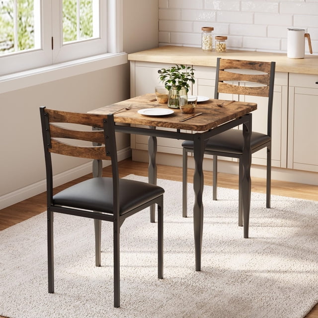 Mesa set para two: 3-piece dining mesa y sillas set con spiral mesa legs, ideal para para small spaces like kitchens y apartments (brown)