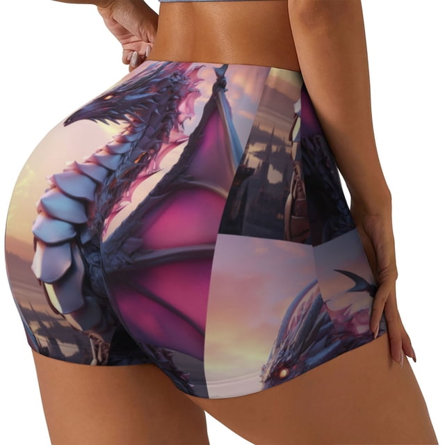 Fotbe Dragon Shorts Sin Costuras – Shorts Deportivos de Cintura Alta para Mujer, Elásticos para Gimnasio, Yoga, Running o Ciclismo-Medium