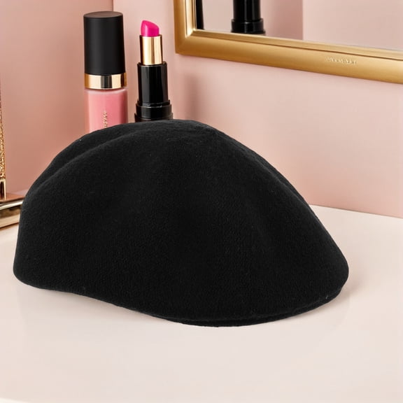 OUNONA French Berets For Women Black Polyester Round Shape Used In Autumn 1Set