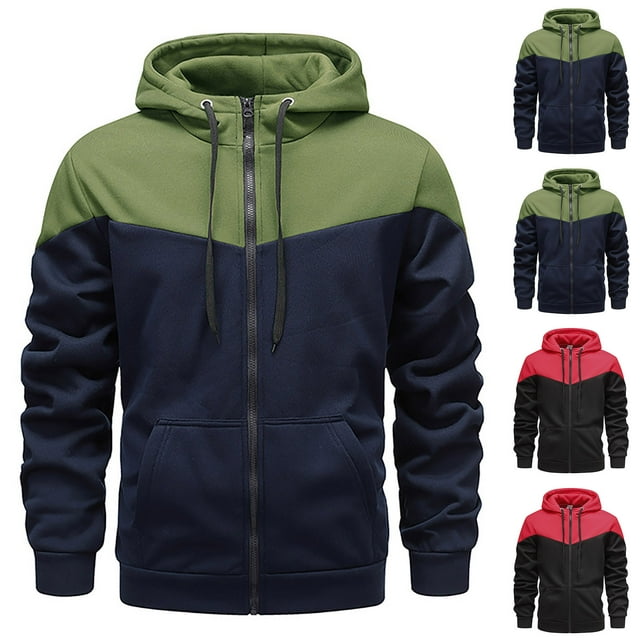 Sentmoon Men's Hoodies Oversized Drawstring Mens Sweatshirt Zippered Long Sleeve Solid Color Loose with Pockets Stretchy Men Fall Clothes Winter Soft and Comfortable for Beach Vacation XXL