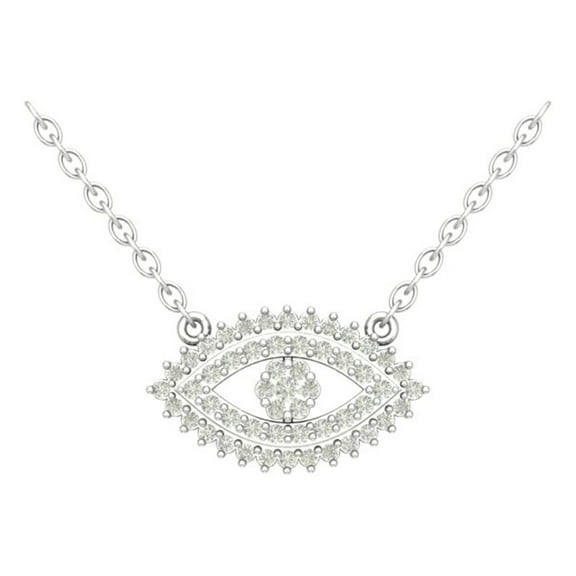 14K White Gold Round Diamond Evil Eye Pendant with Sterling Silver Chain Necklace (1/3 cttw, I-J Color, I2-I3 Clarity), 18"