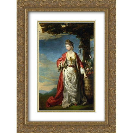 Joshua Reynolds 2x Matted 18x24 Gold Ornate Framed Art Print 'Mrs. Trecothick, Full Length, in Turkish Masquerade Dress, Beside an Urn of Flowers, in a Landscape'