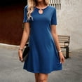 thumbnail image 4 of Summer Saving Wycnly Womens Dresses Casual Comfy Breathable Keyhole Tunic Tshirt Knee-Length Dresses Summer Solid Round Neck Short Sleeve Formal Midi Dress Blue l, 4 of 5
