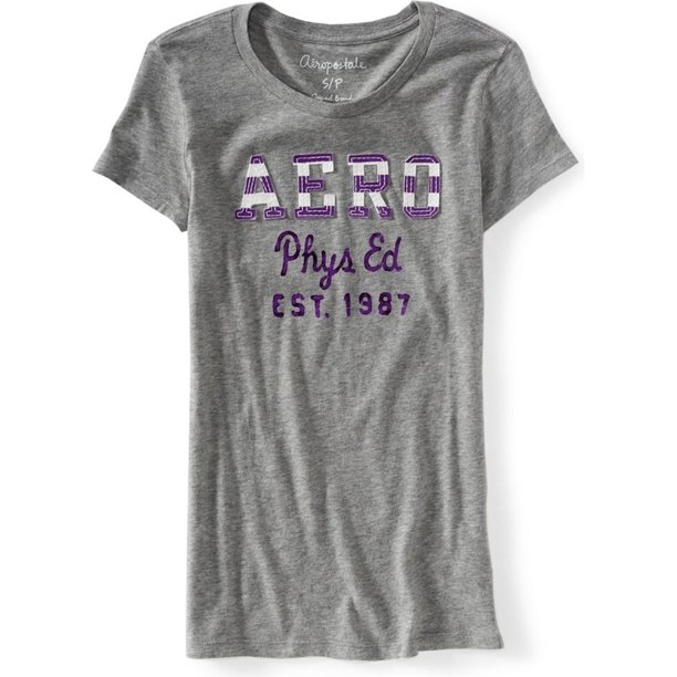 Aeropostale Womens Phys Ed. Camiseta adornada, gris, grande Aeropostale Camiseta adornada