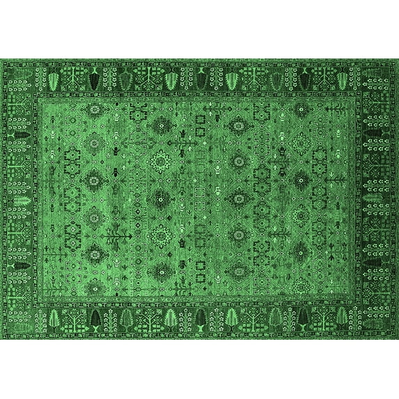 Ahgly Company Indoor Rectangle Oriental Emerald Green Industrial Area Rugs, 7' x 10'