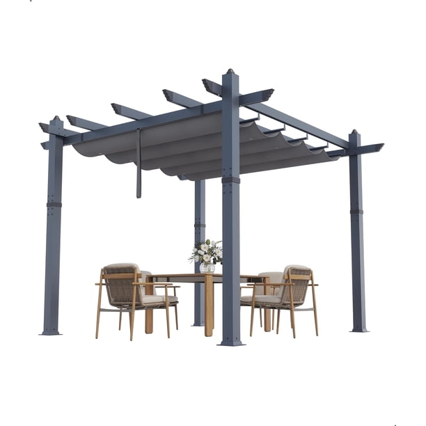 Qinaqin 10 x Ft Azul Aluminum Outdoor Pergola con Ajustable Canopy Reinforced Frame Perfect para Backyard Garden & de Profundidadck