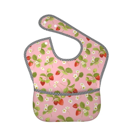 

Bingfone Mess-Proof Baby Bib - Waterproof Bib for Baby Boy or Girl with Food Catcher Pocket Unisex-Strawberry Floral