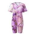 thumbnail image 5 of Summer Hot Saving! ITSUN Women Plus Size Outfit V-Neck Blouse Short Sleeve Tops Shorts Printed Casual Suit Leisure Sets Purple XXL, 5 of 5