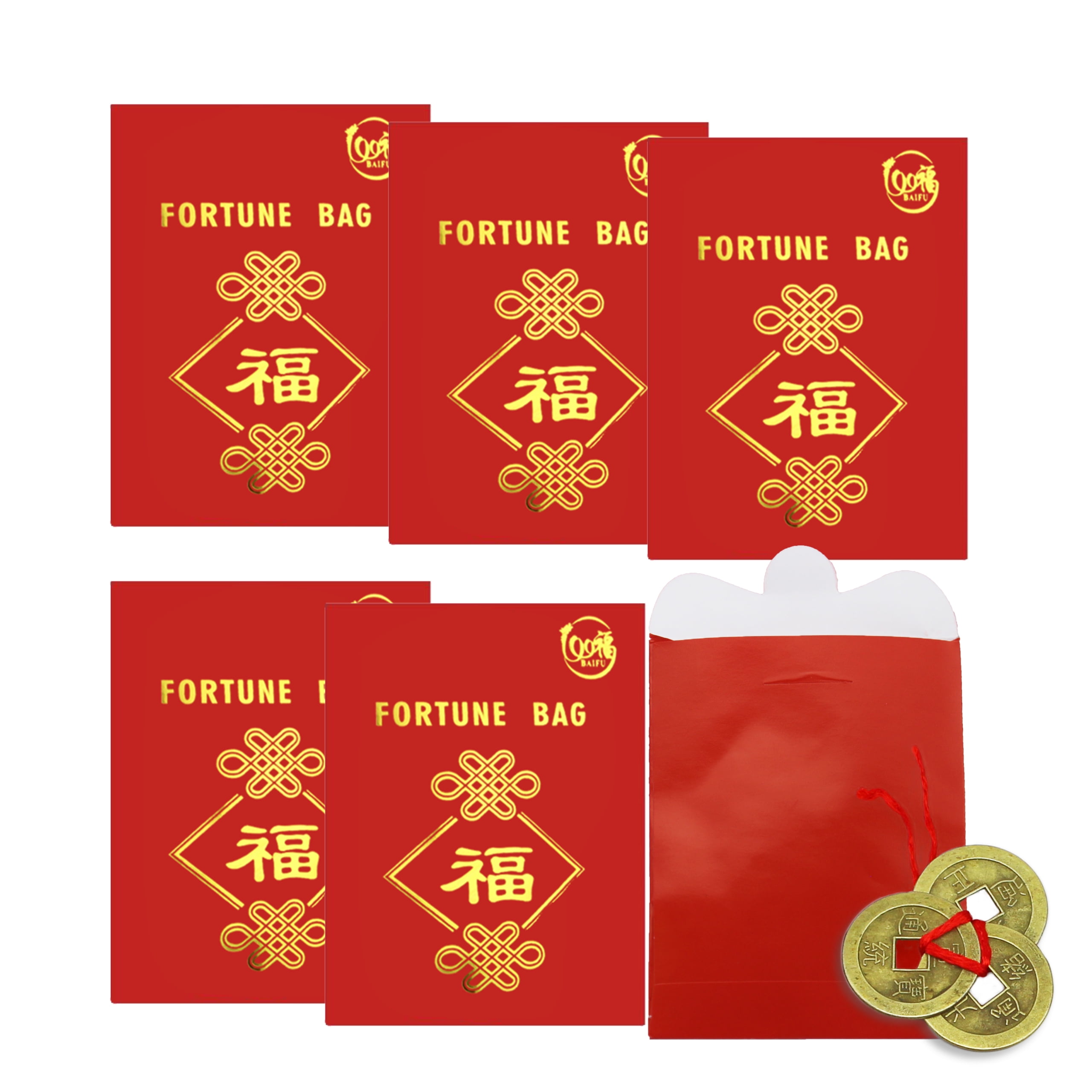 6Pcs Chinese Red Envelope with Feng Shui Ancient Coins Traditional Red Packet Lucky Patcher for New Year Wedding Birthday C12010 CRE50