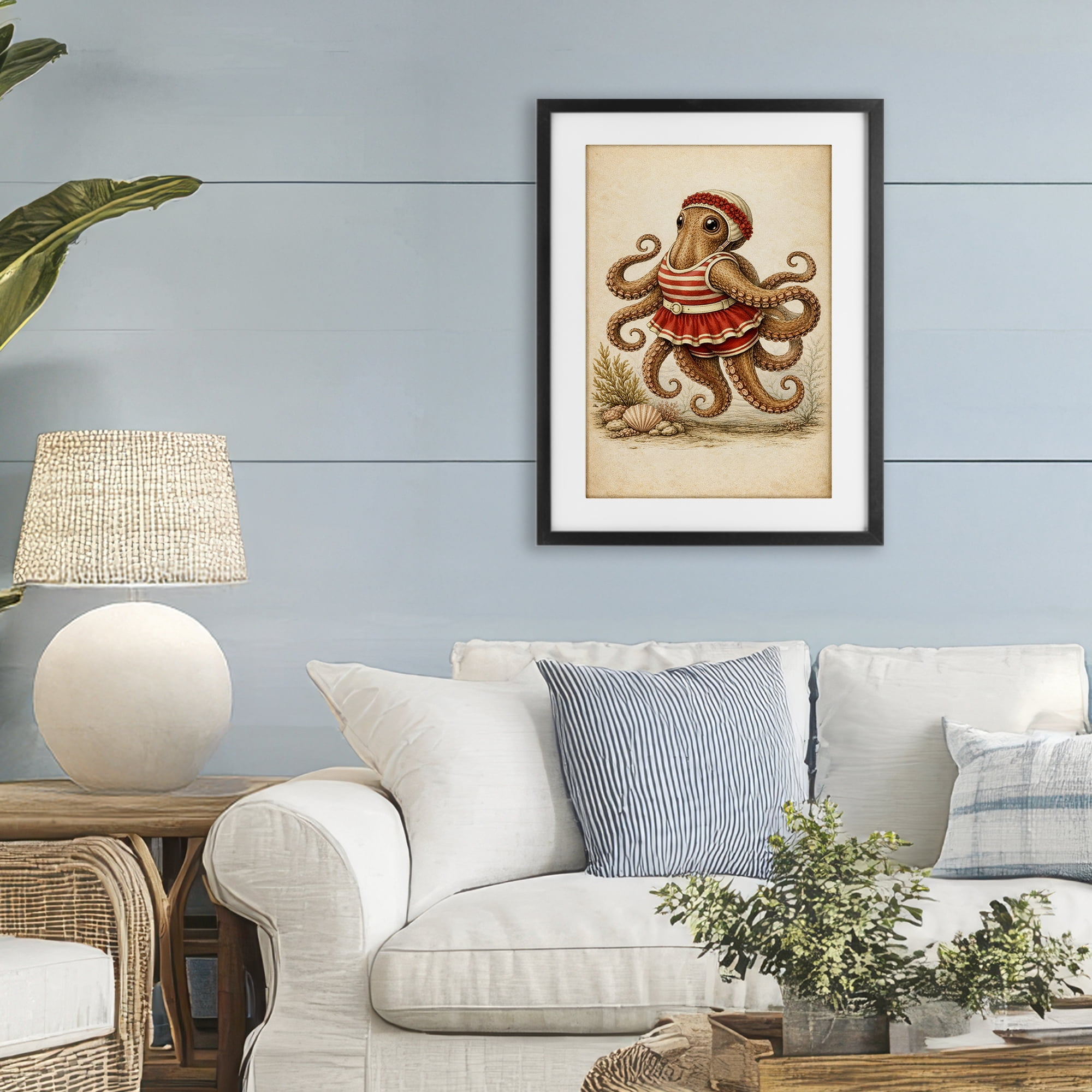 Stupell Industries Octopus of Maritime Bathing Society Black Framed Print Under Glass, design by Grotto Studios