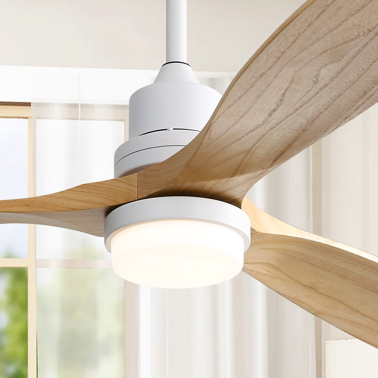 Sofucor Ceiling Fan with Lights, 52 Inch Mordern Wood Ceiling Fan with Remote for Indoor Farmhouse Bedroom Living Room Outdoor Patio Porch, Reversible DC Motor, Noiseless