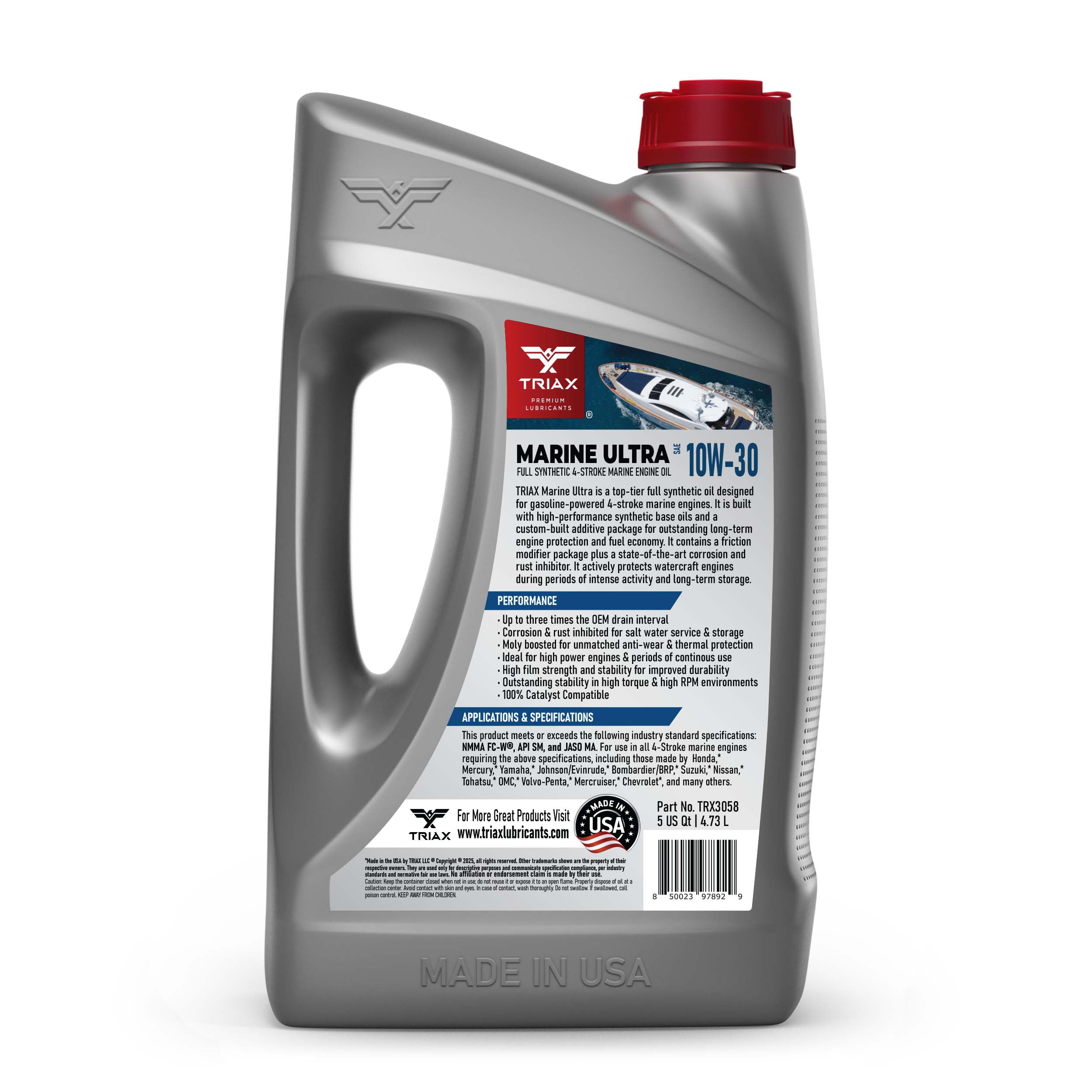 TRIAX Marine Ultra 10W-30 Full Synthetic Marine 4-Stroke Engine Oil, 5 Quart Jug