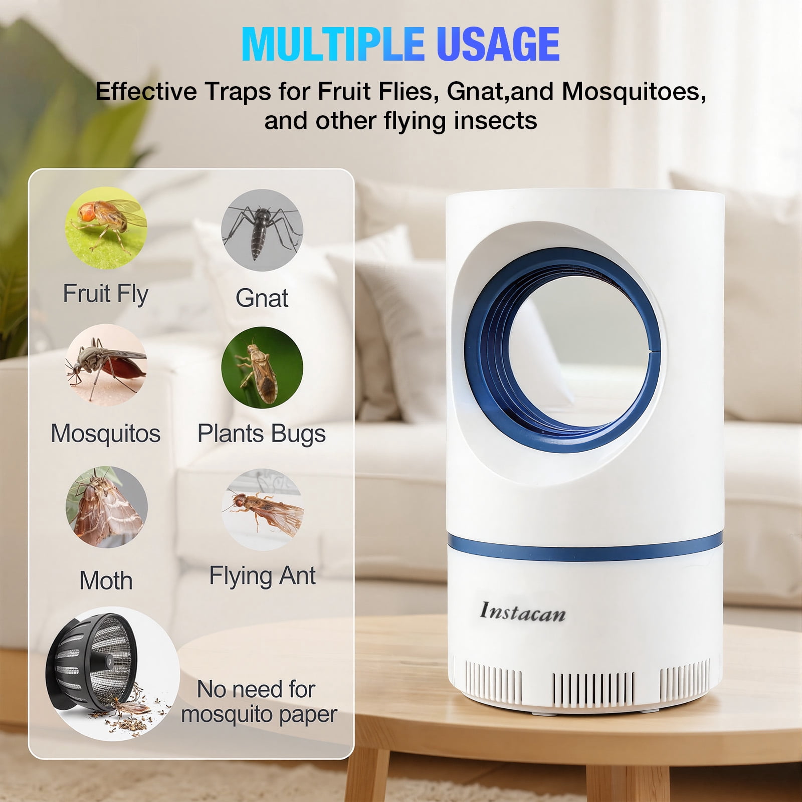 Instacan Flying Insect Catcher - Outdoor & Indoor Electric Bug Trap, Waterproof Pest Control for Home, Backyard, Patio, and Garden Use