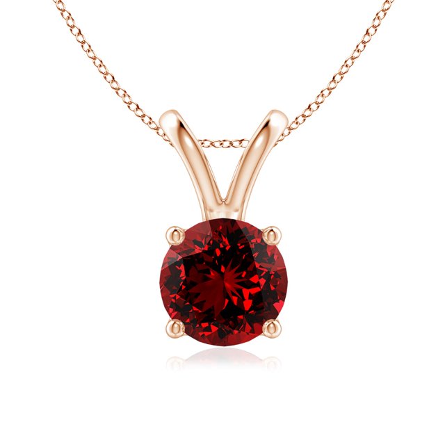Angara Collier en Rubis de Laboratoire - Pendentif Solitaire en Rubis Rond V-Bale en Or Rose 14 K pour Femmes