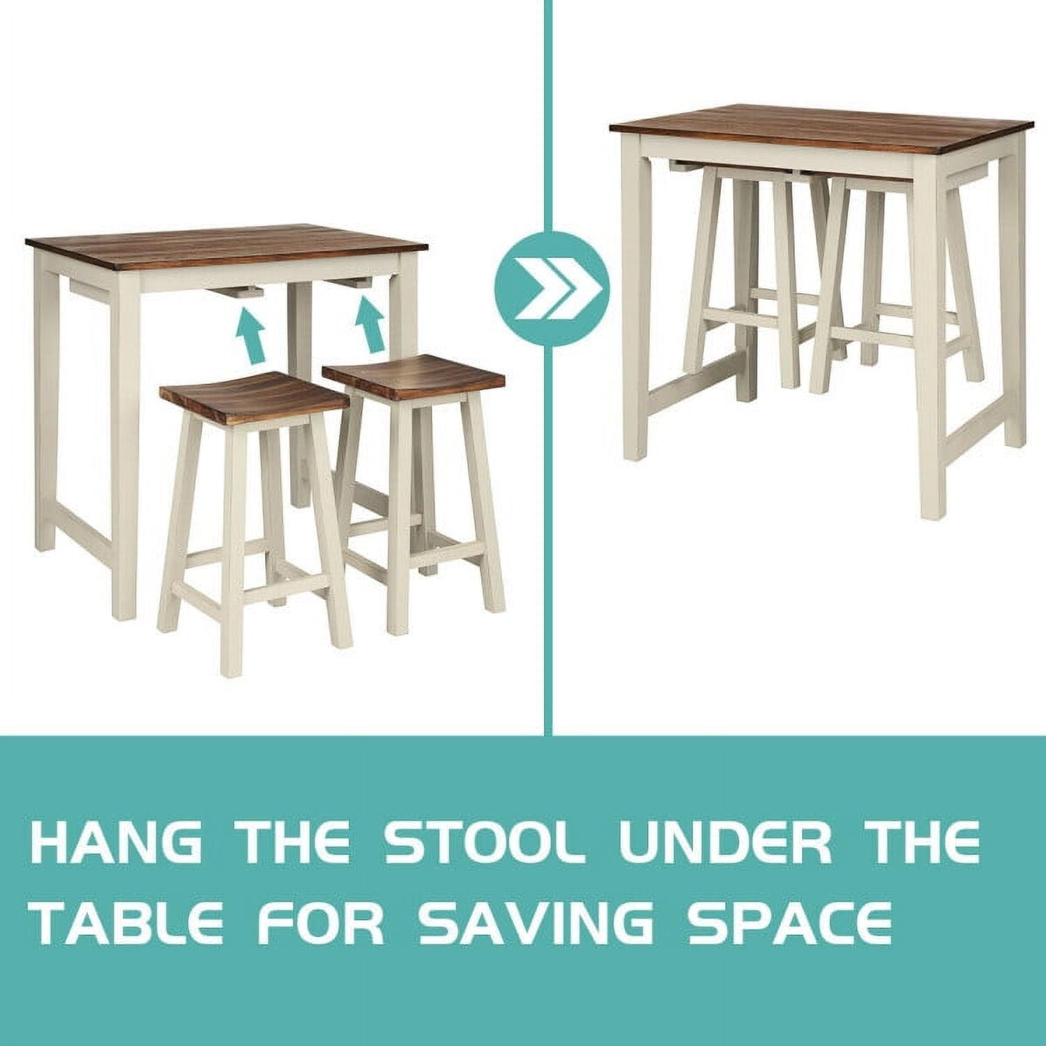 Finihen Dining Set, Dining Table Set, Counter Height Pub Table with 2 Saddle Bar Stools, for Home, Restaurant, Brown Finihen Dining Set, Dining Table Set, Counter Height Pub Table with 2 Saddle Bar Stools, for Home, Restaurant, Brown