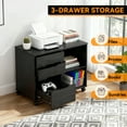thumbnail image 3 of FDW 3 Drawer Lateral File Cabinet Mobile File Cabinet with Open Storage Shelves and Wheels,Black, 3 of 7