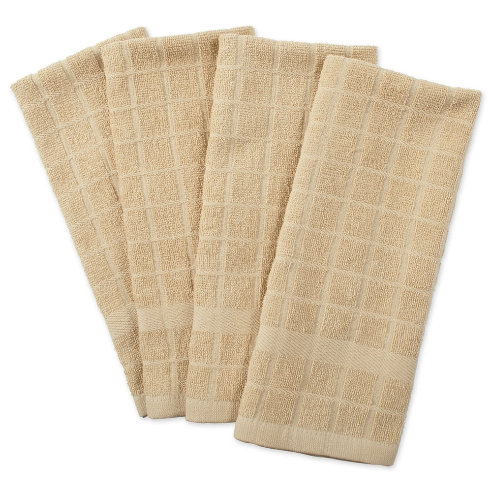 Set of 4 Solid Beige Terry Dish Towel, 26"
