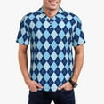 thumbnail image 3 of Rocae Blue Squares for Men's Short Sleeve Polo Shirt, Quick Drying Performance Moisture Wicking Sports Men's Golf Shirt X-Large, 3 of 9