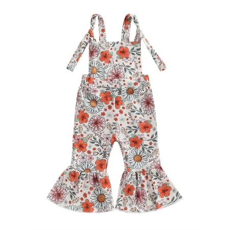 

Thaisu Baby Girls Romper Cow Head/Flower Print Sleeveless Sling Jumpsuits Summer Casual Flare Pants Bodysuits Infant Clothes