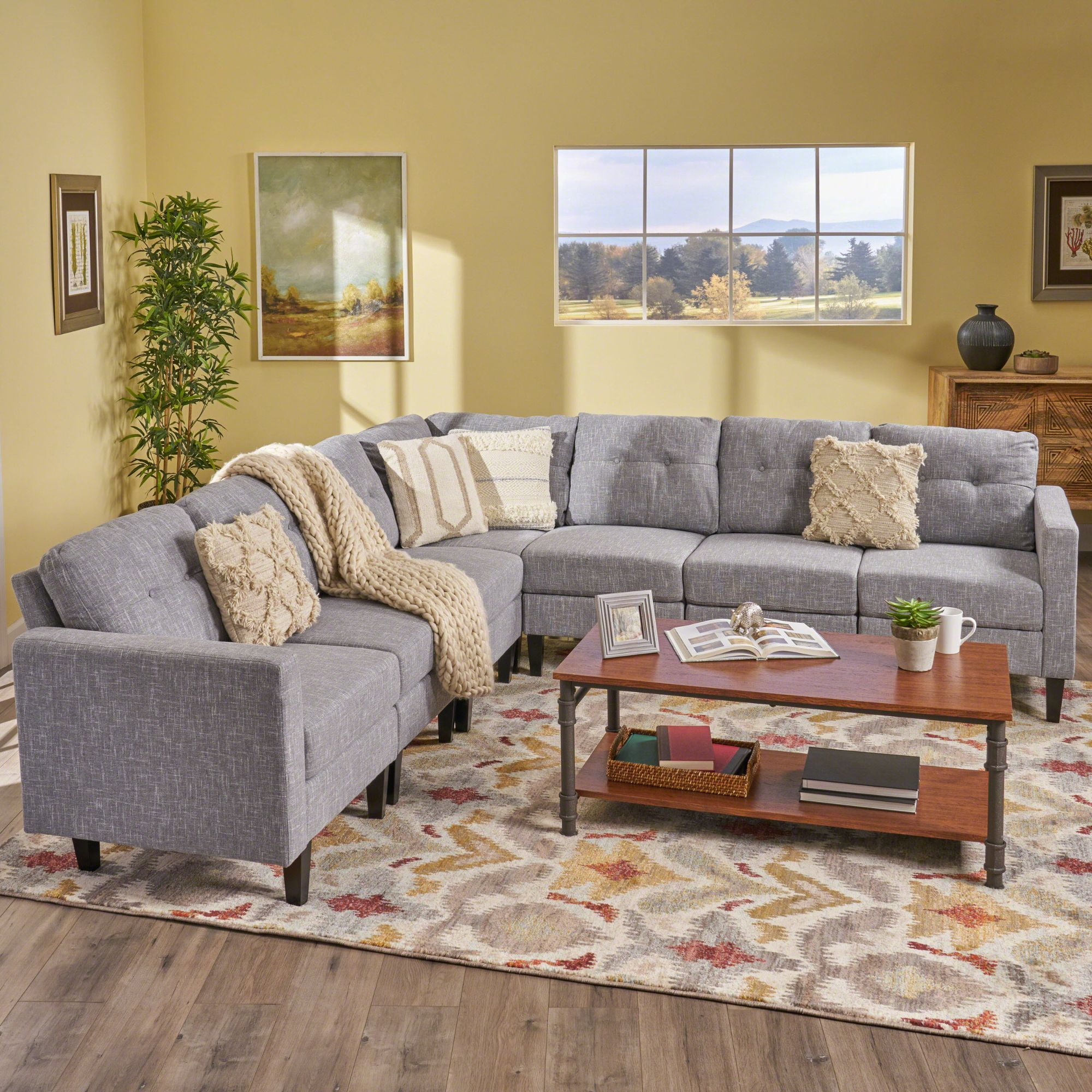 7Piece Gray and Brown Contemporary Sectional Sofa Set 35.75" Walmart