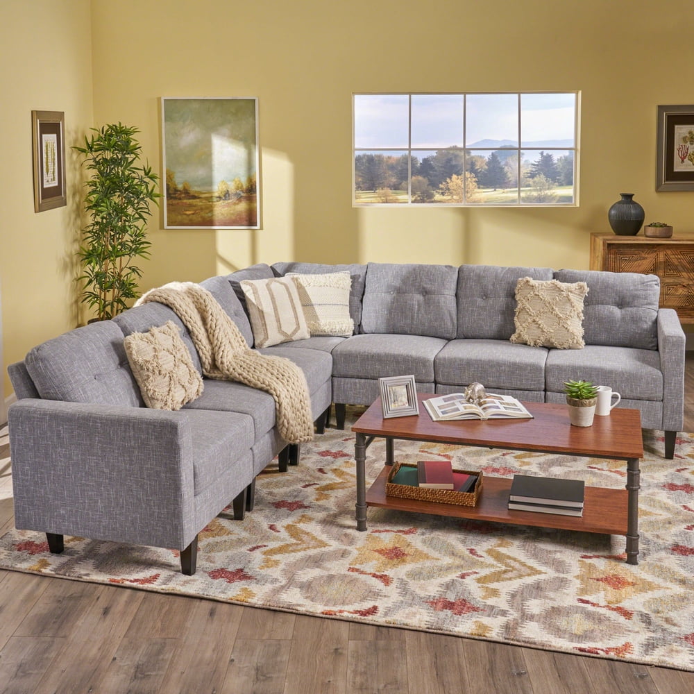 7-Piece Gray and Brown Contemporary Sectional Sofa Set 35.75" - Walmart.com - Walmart.com