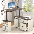 thumbnail image 3 of ANPOO Farmhouse Electric Standing Desk with Storage and Power Outlets, 55" Height Adjustable Computer Desk with Storage Drawers & Sliding Barn Door, L Shaped Standing Computer Desk for Home Office, 3 of 9