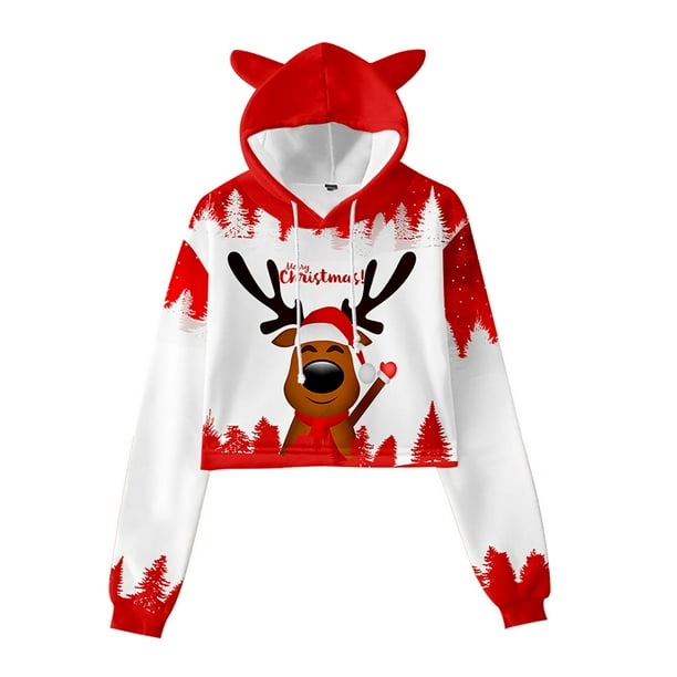 Sudaderas Navideñas Para Mujer Vintage Divertidas de Manga Larga Con Cuello Redondo Shift Printed Tops Odeerbi ODB209468